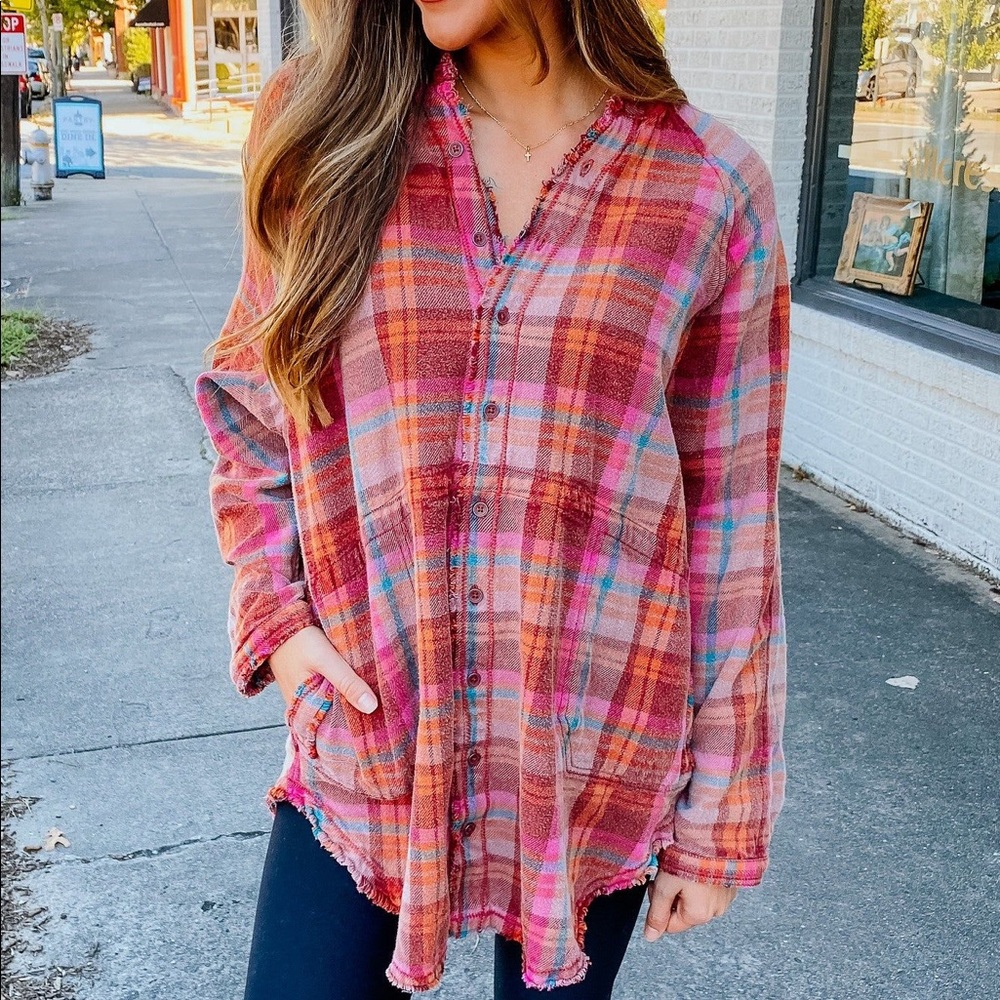 Free People Summer Daydream Berry Combo Plaid